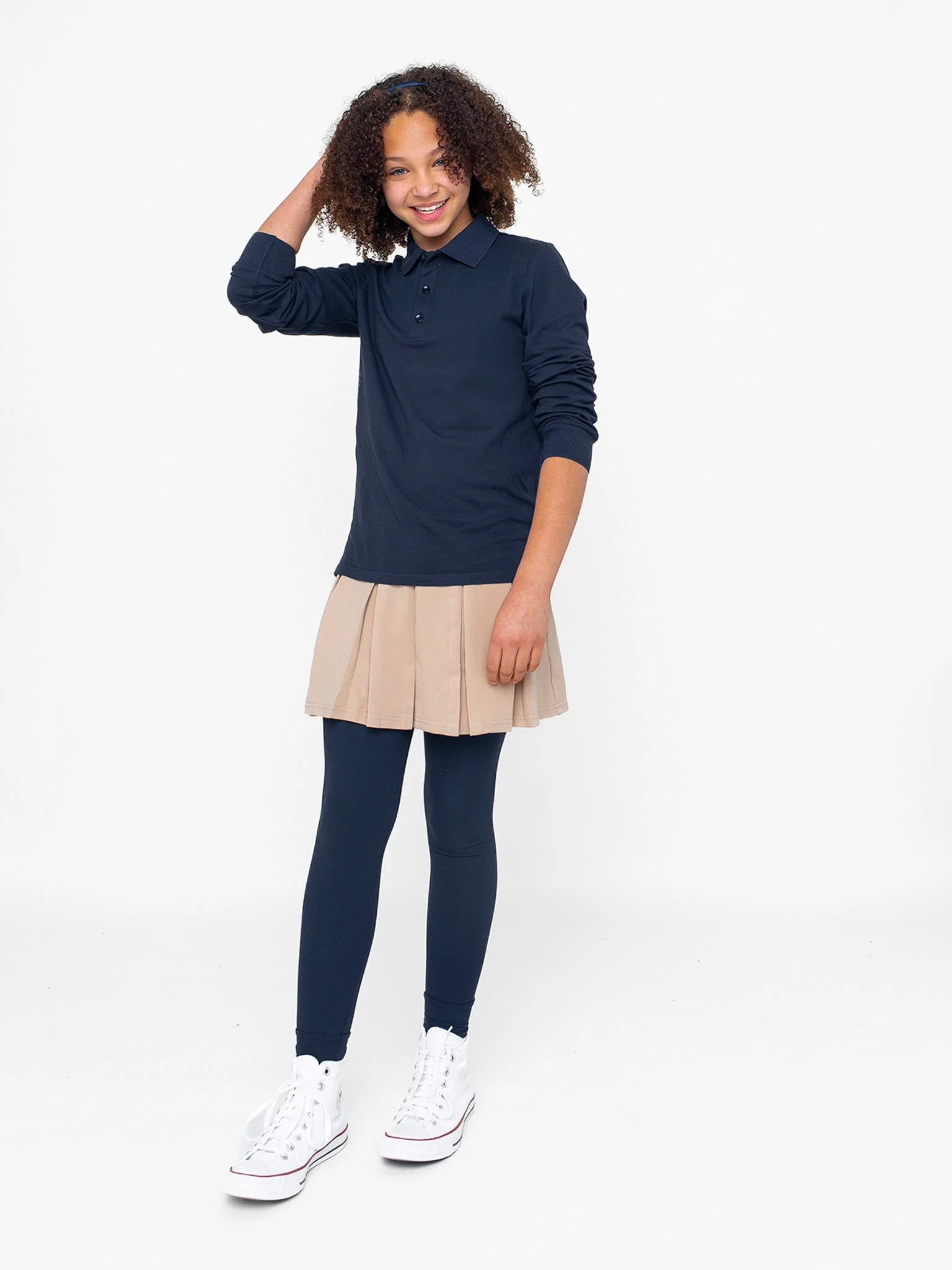 Basic Long Sleeve Polo Shirt - Navy - Image 3