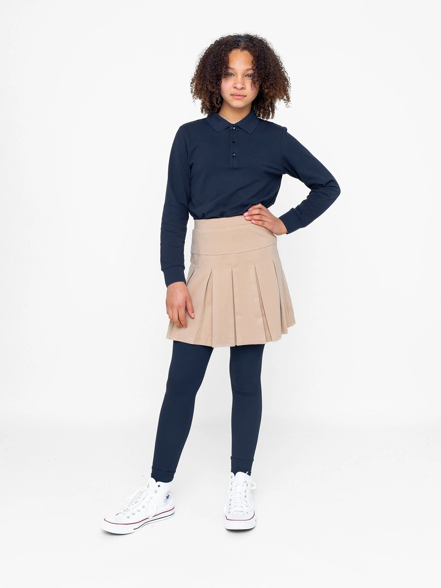 Basic Long Sleeve Polo Shirt - Navy - Image 4