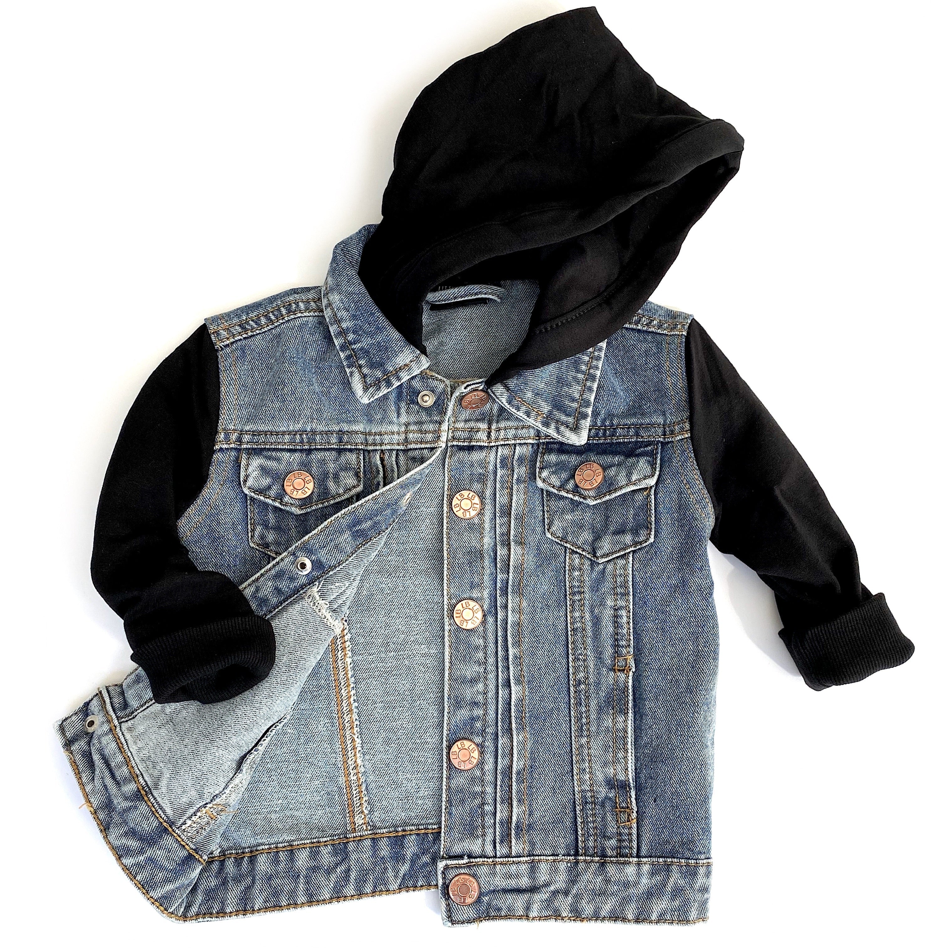 Hooded Denim Jacket - Black - Image 8