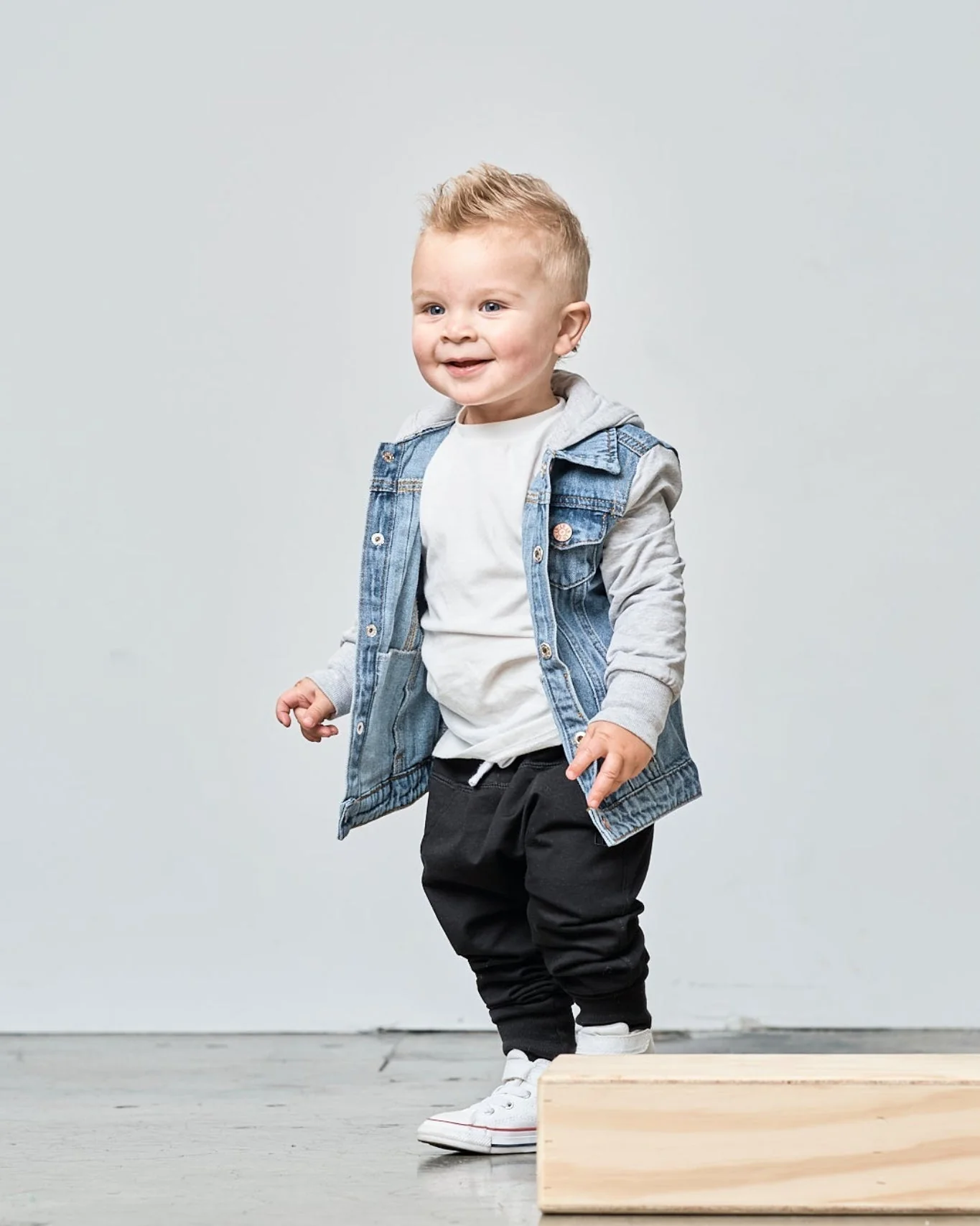Hooded Denim Jacket - Grey - Image 3