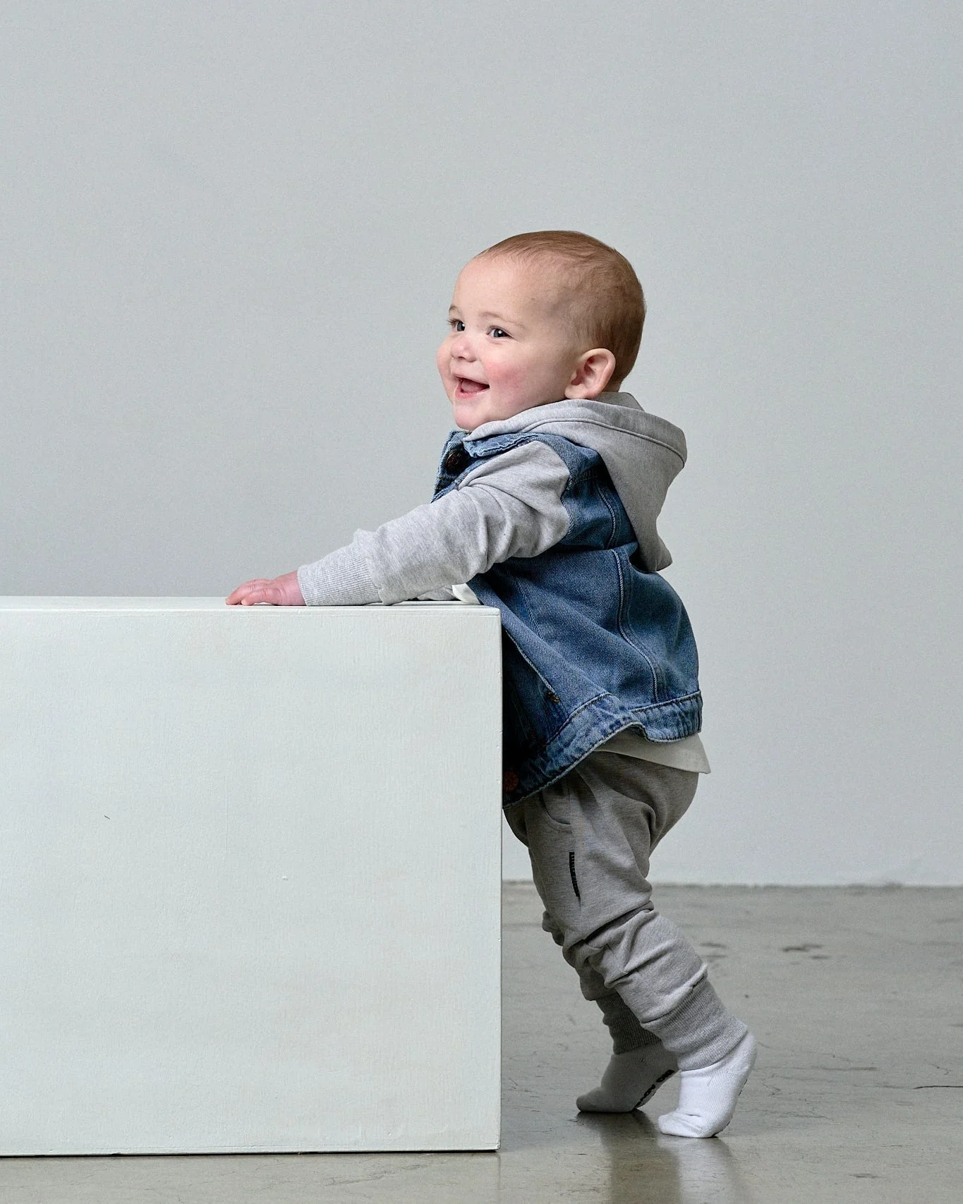 Hooded Denim Jacket - Grey - Image 5