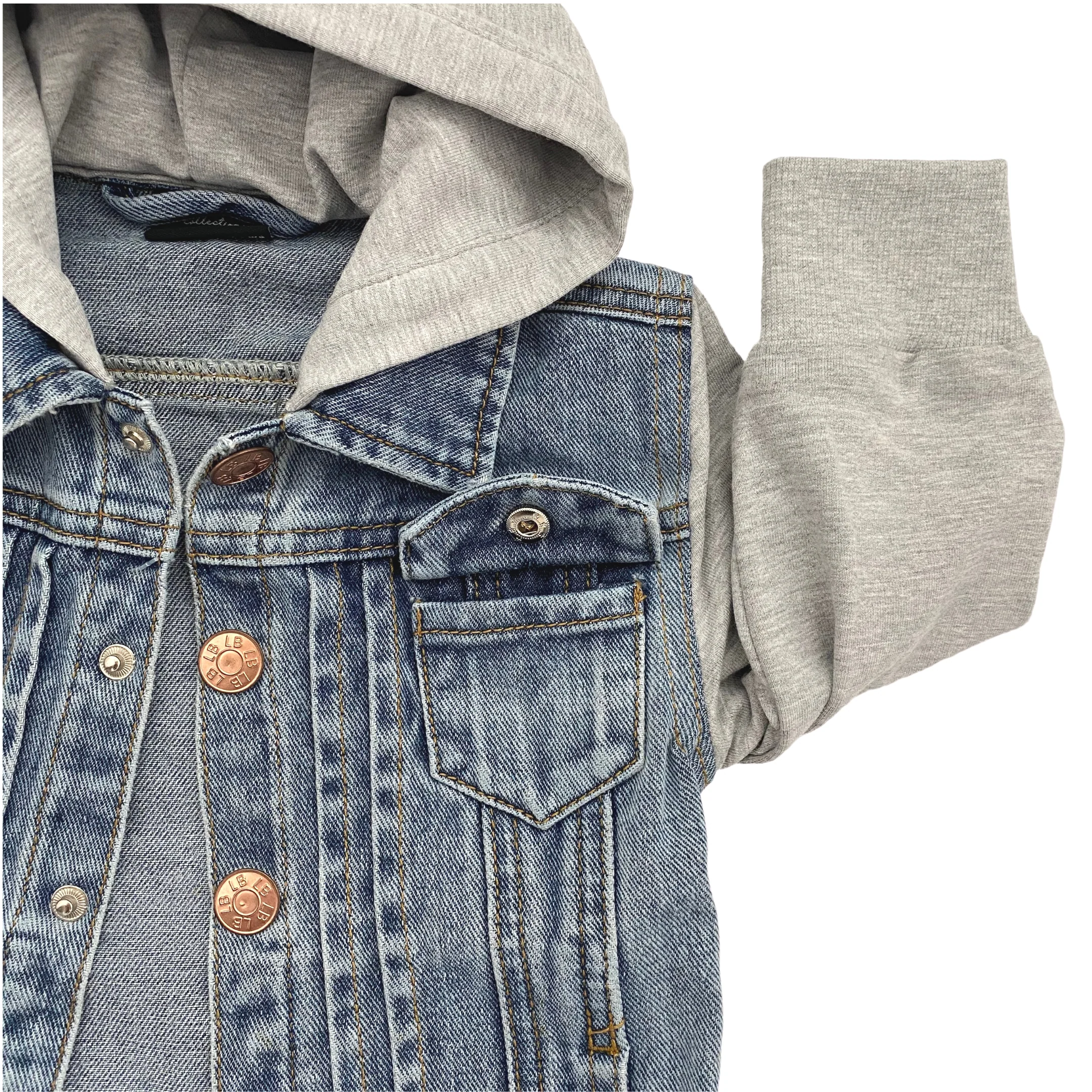 Hooded Denim Jacket - Grey - Image 7