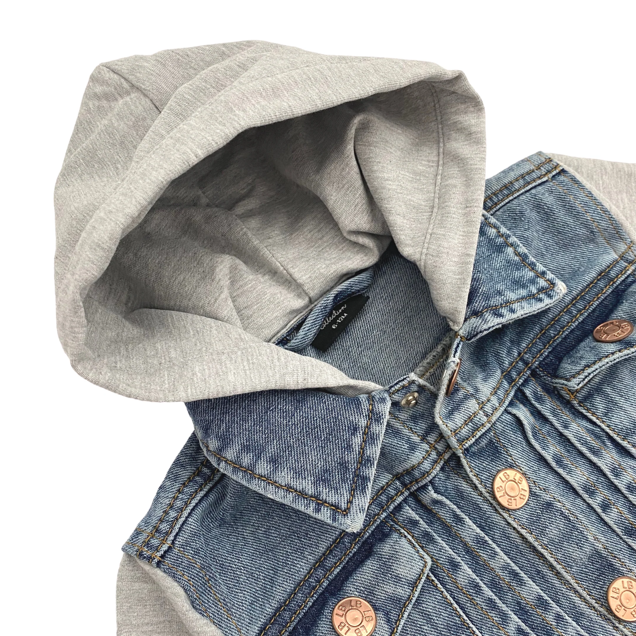 Hooded Denim Jacket - Grey - Image 8