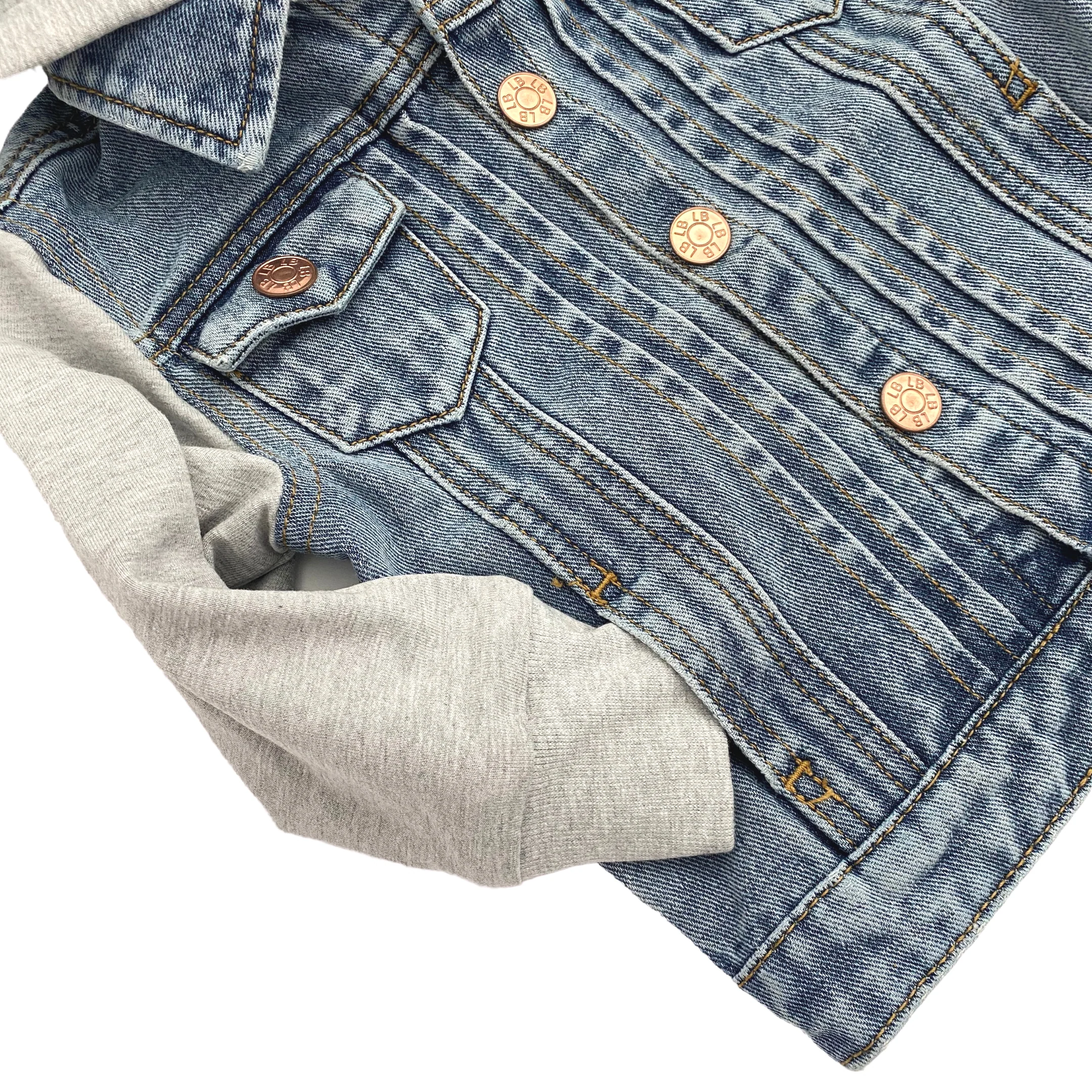 Hooded Denim Jacket - Grey - Image 9