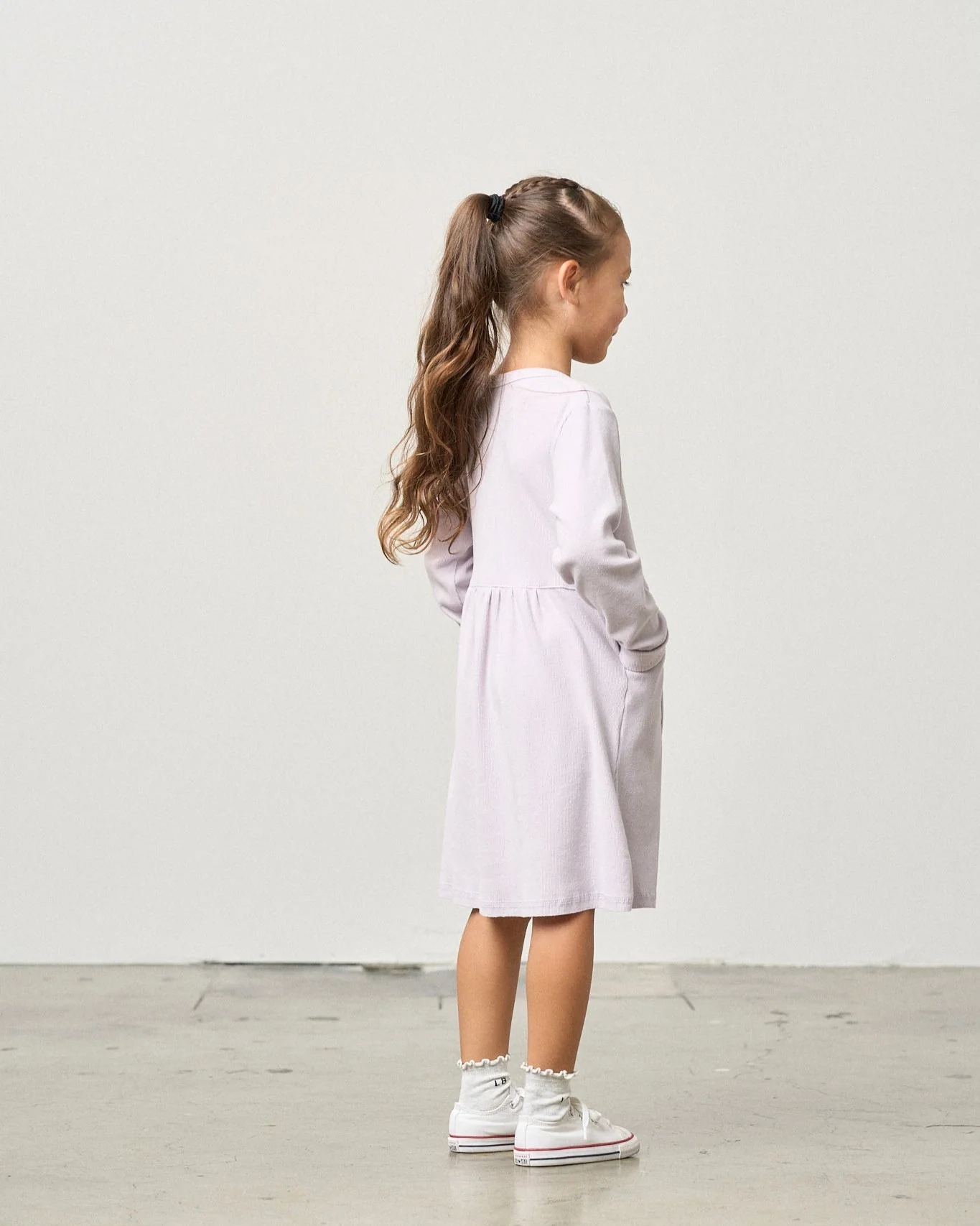 Long Sleeve Ribbed Dress - Lilac - Image 4