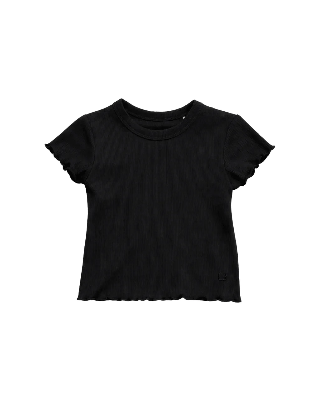 Ribbed Lettuce Trim Tee - Black - Image 9
