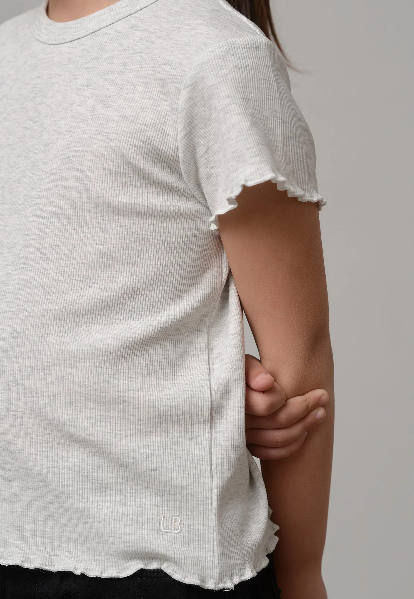 Ribbed Lettuce Trim Tee - Grey - Image 7