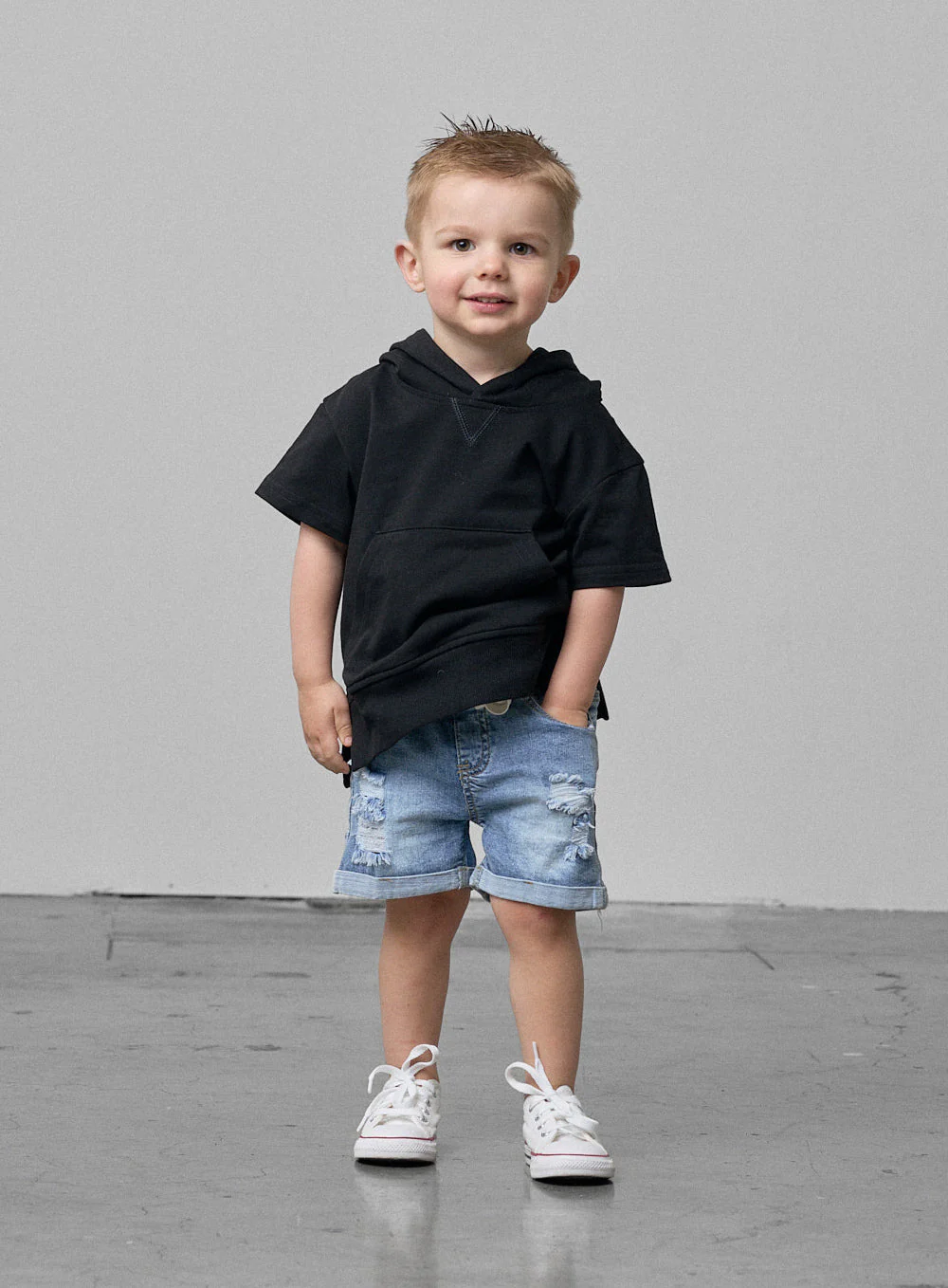 Short Sleeve Hoodie - Black - Image 11
