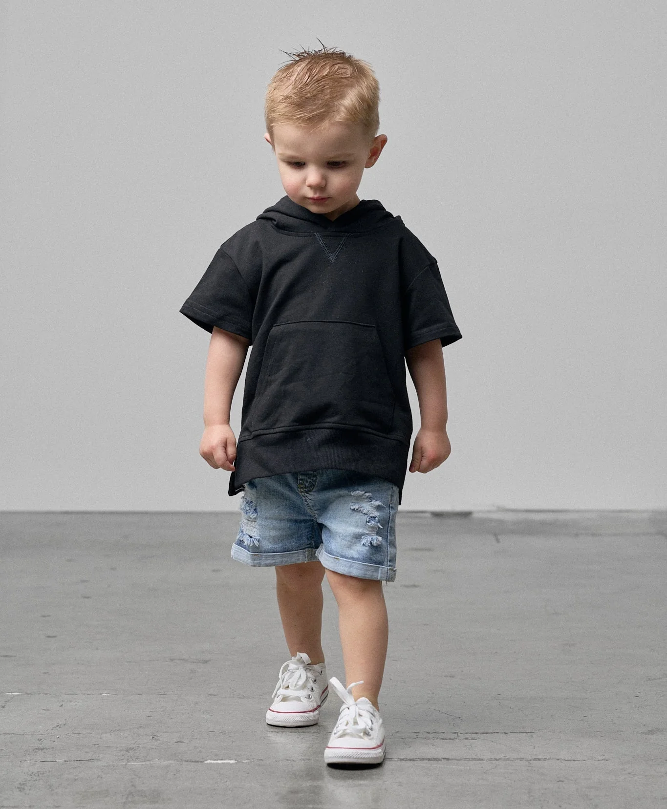 Short Sleeve Hoodie - Black - Image 7