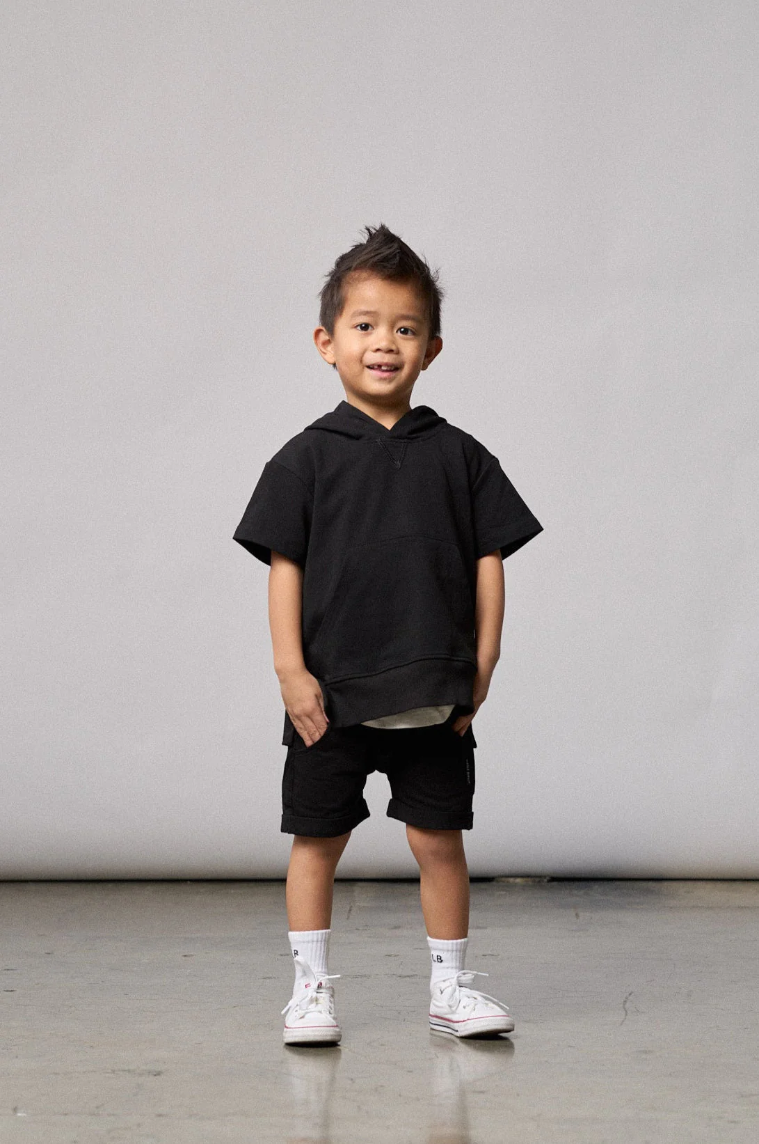 Short Sleeve Hoodie - Black - Image 9
